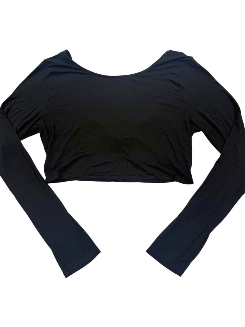 Free People Beach Black Cropped Long Sleeve Deep Scoop Back Top L USA